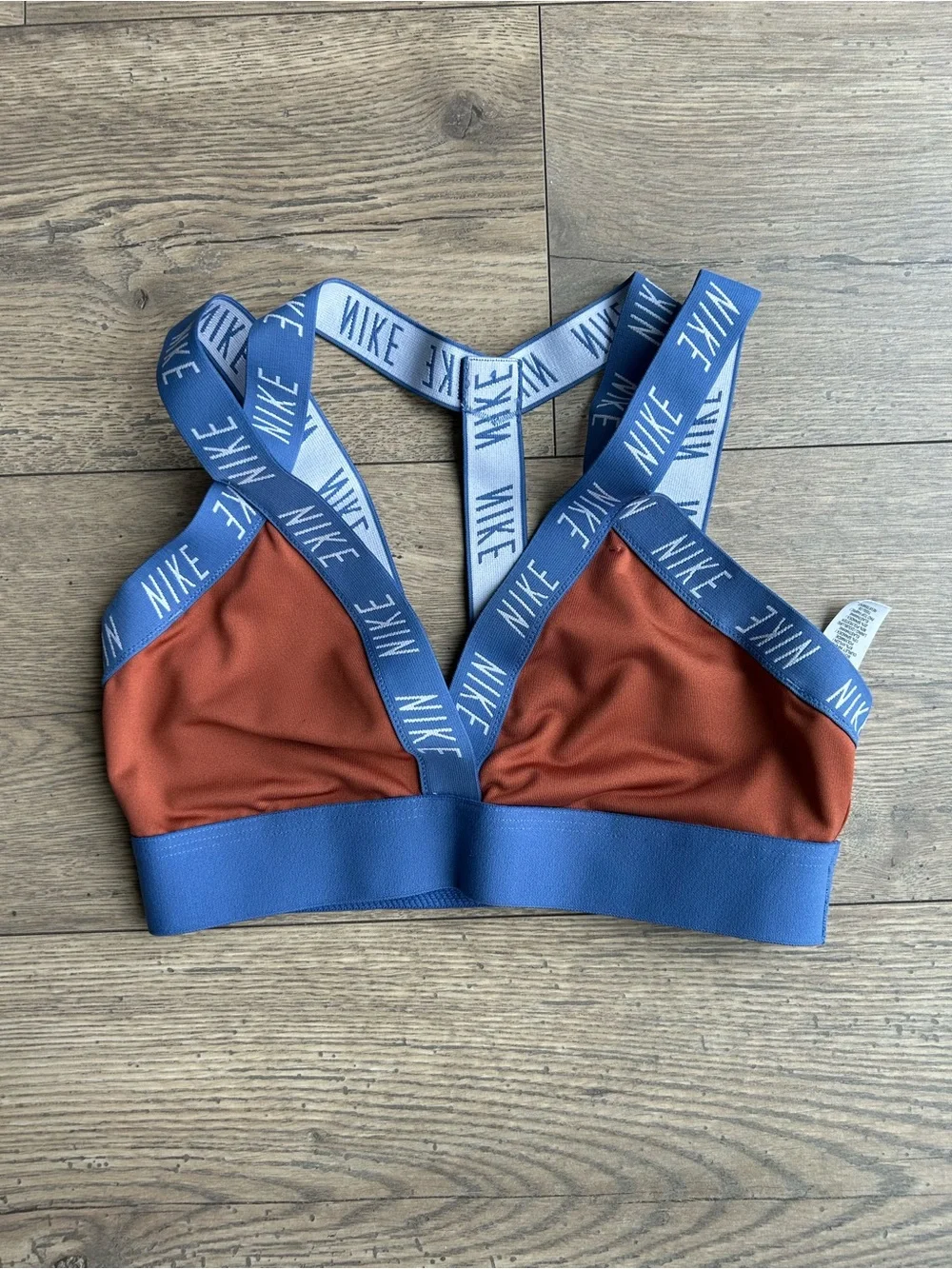 Nike Rust Orange and Blue Sports Bra - Logo Elastic Straps